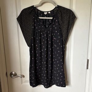 GAP Black Blouse with Pink Floral Accents